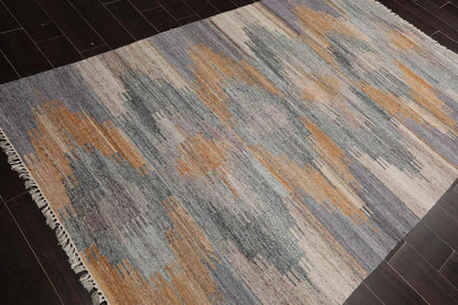 5' x 8' Indoor Outdoor  Hand Woven 100% Recycled PET Yarn Modern Kilim Area Rug Gray