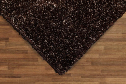 Multi Size Chocolate, White Hand Made Shag Polyester Modern Oriental Area Rug