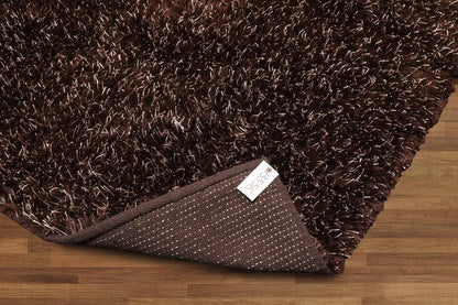 Multi Size Chocolate, White Hand Made Shag Polyester Modern Oriental Area Rug