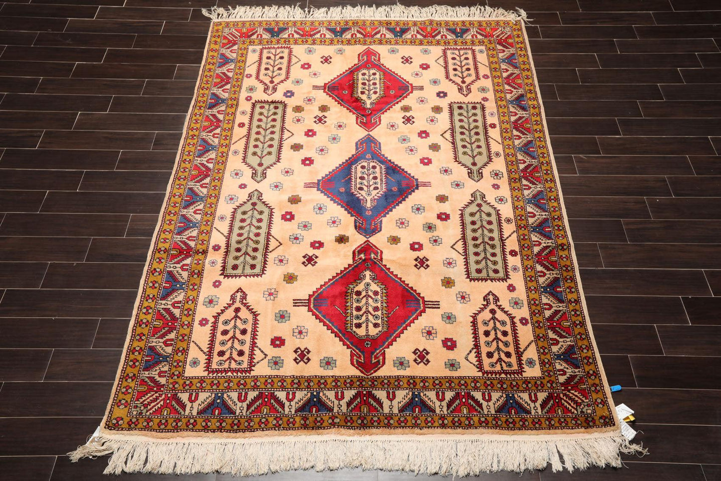 6'6" x 9'4" Hand Knotted Handmade Wool Arts & Craft Kazak Area Rug Light Peach