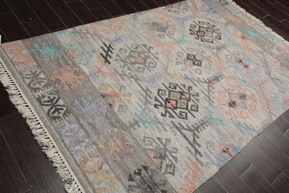 5' x 8' Indoor Outdoor Hand Woven 100% Recycled PET Yarn Modern Kilim Area Rug Beige