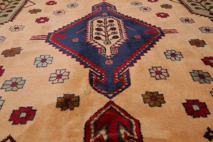 6'6" x 9'4" Hand Knotted Handmade Wool Arts & Craft Kazak Area Rug Light Peach