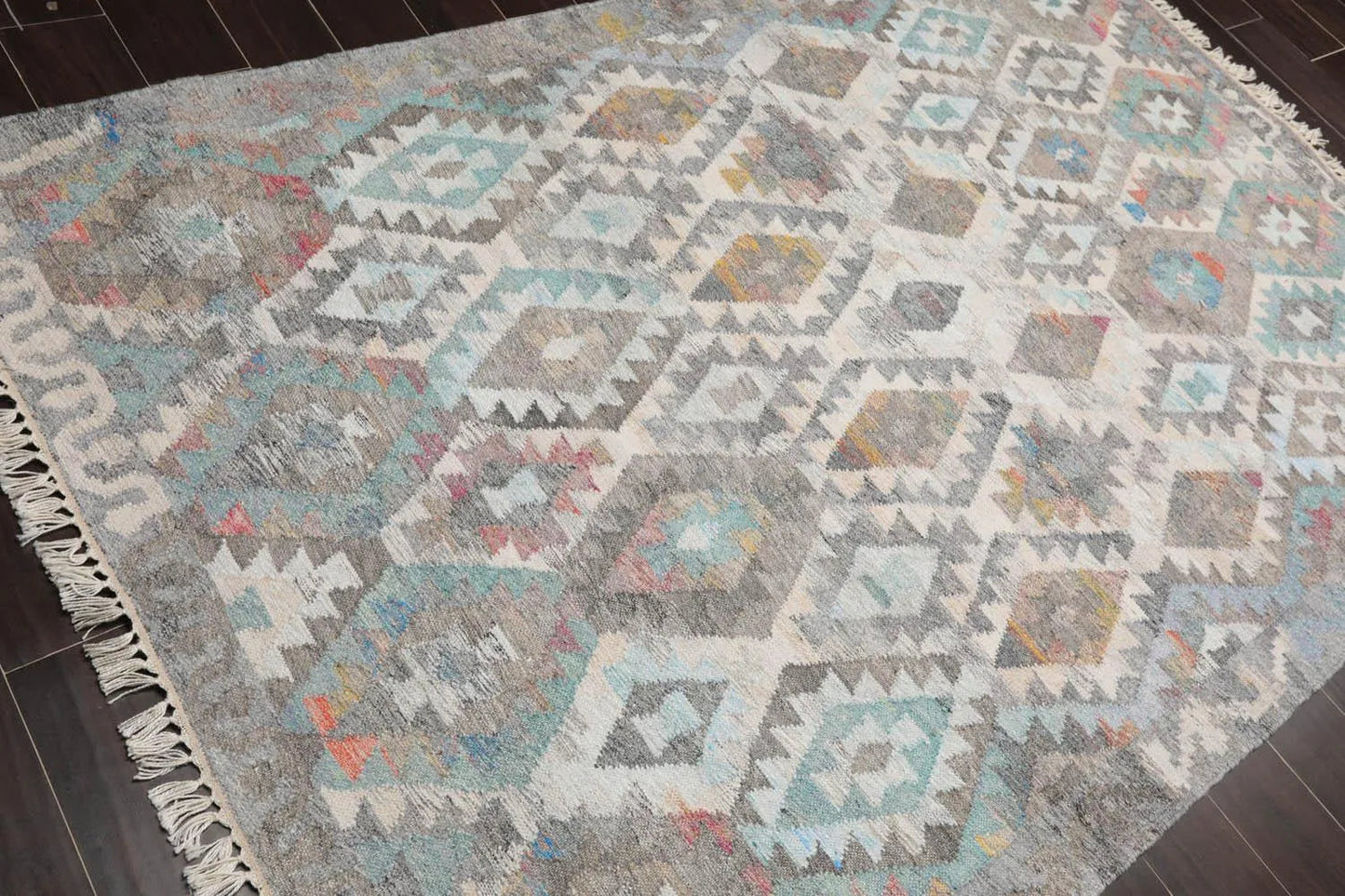 5' x 8'  Indoor Outdoor Hand Woven 100% Recycled PET Yarn Modern Kilim Area Rug Beige