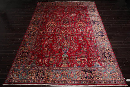 11'2"x15'9" Palace Red Hand Knotted 100% Wool Sarouk Traditional Oriental Area Rug