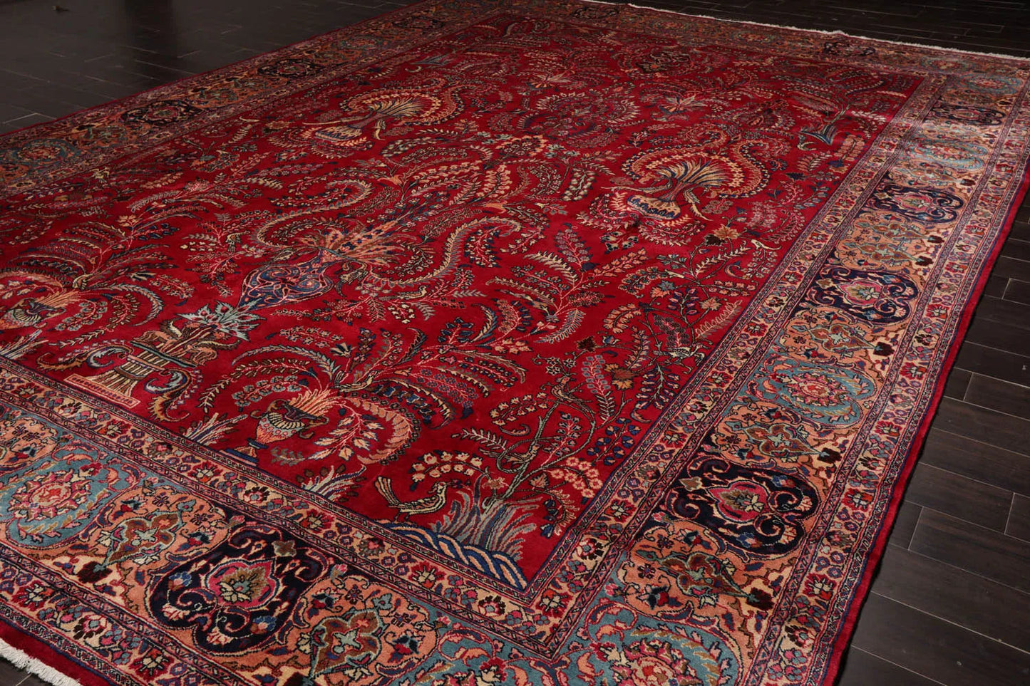 11'2"x15'9" Palace Red Hand Knotted 100% Wool Sarouk Traditional Oriental Area Rug
