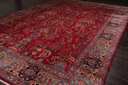 11'2"x15'9" Palace Red Hand Knotted 100% Wool Sarouk Traditional Oriental Area Rug