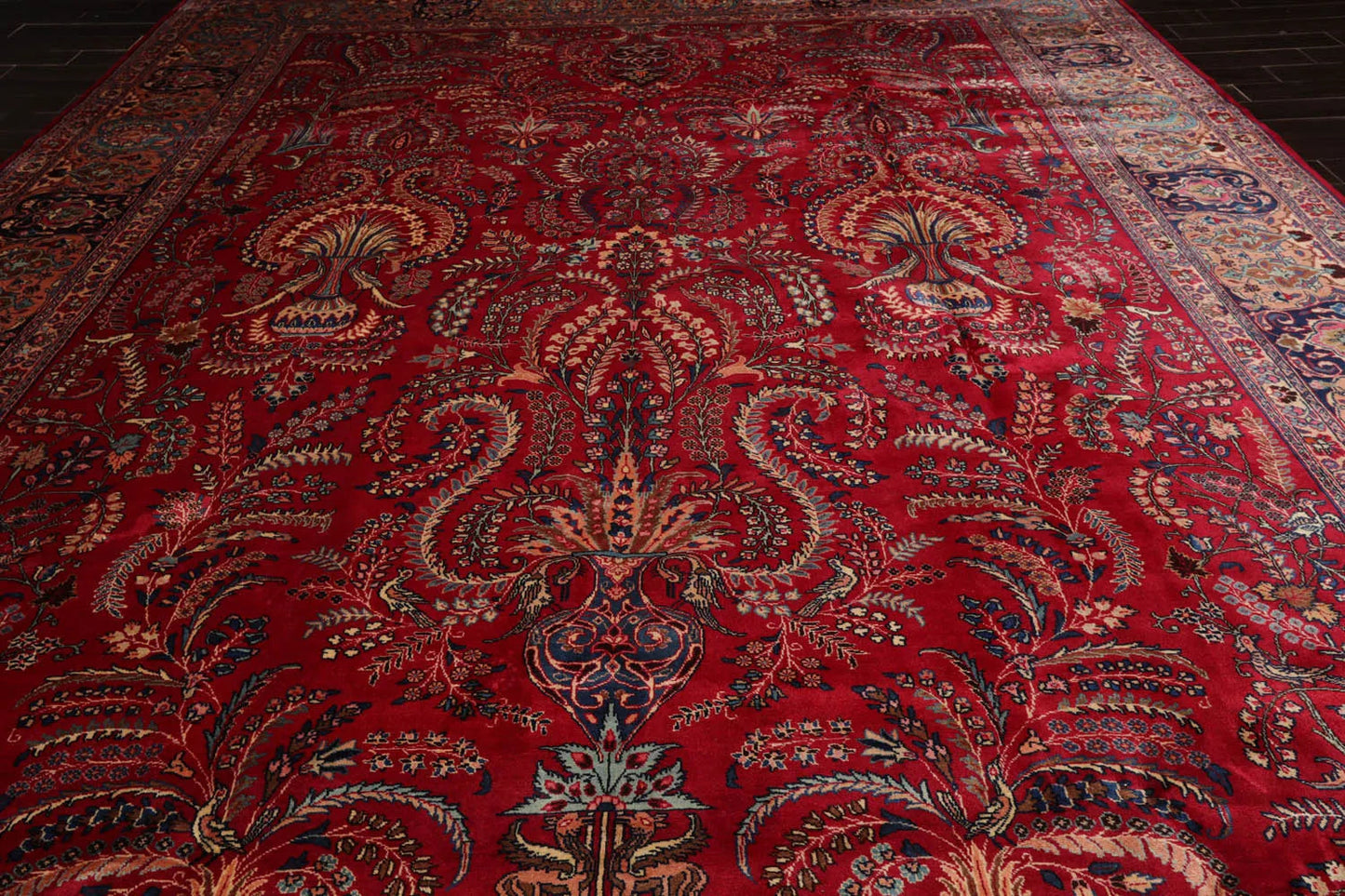 11'2"x15'9" Palace Red Hand Knotted 100% Wool Sarouk Traditional Oriental Area Rug