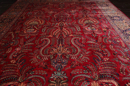 11'2"x15'9" Palace Red Hand Knotted 100% Wool Sarouk Traditional Oriental Area Rug