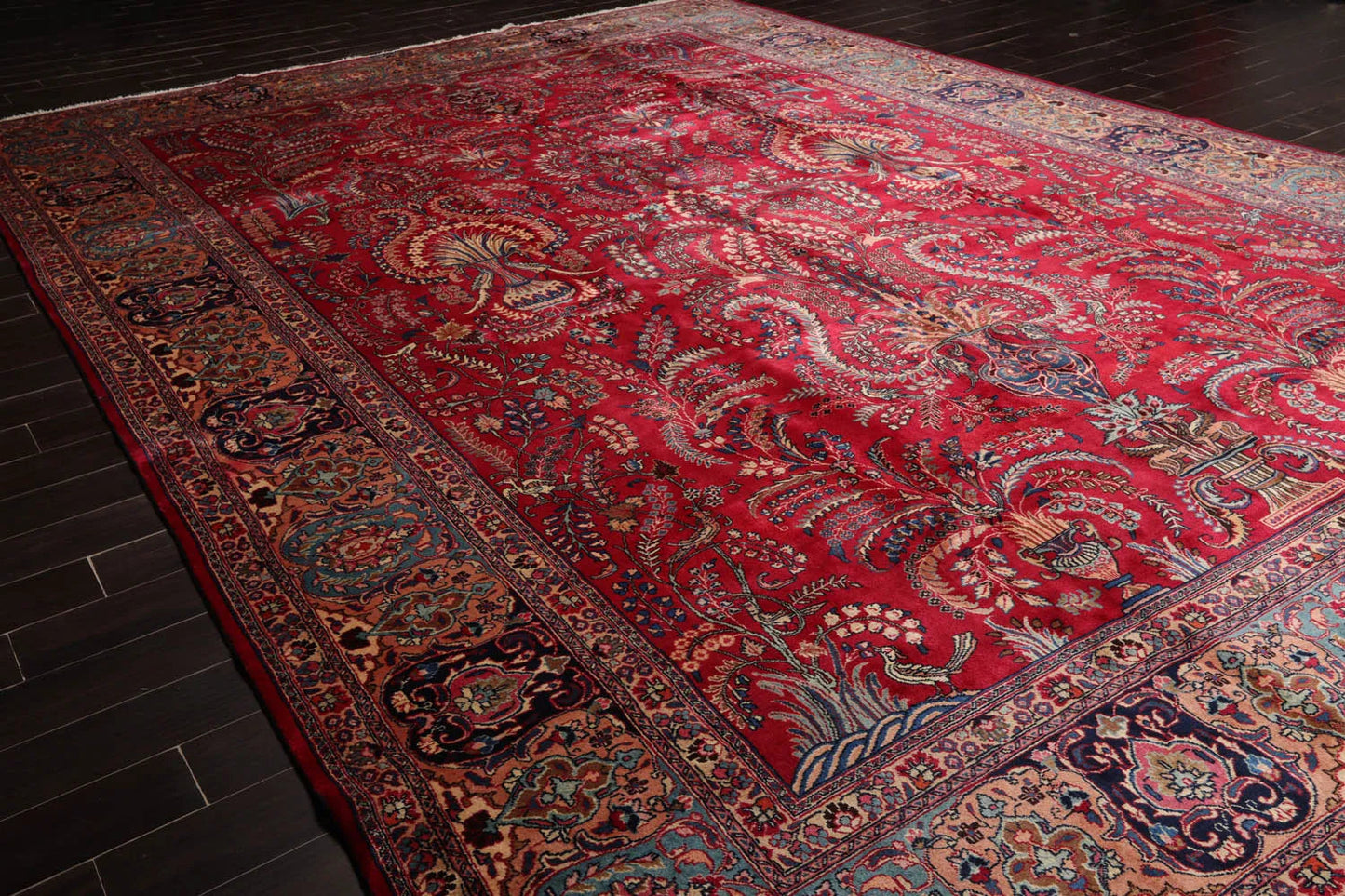 11'2"x15'9" Palace Red Hand Knotted 100% Wool Sarouk Traditional Oriental Area Rug