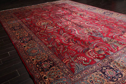 11'2"x15'9" Palace Red Hand Knotted 100% Wool Sarouk Traditional Oriental Area Rug