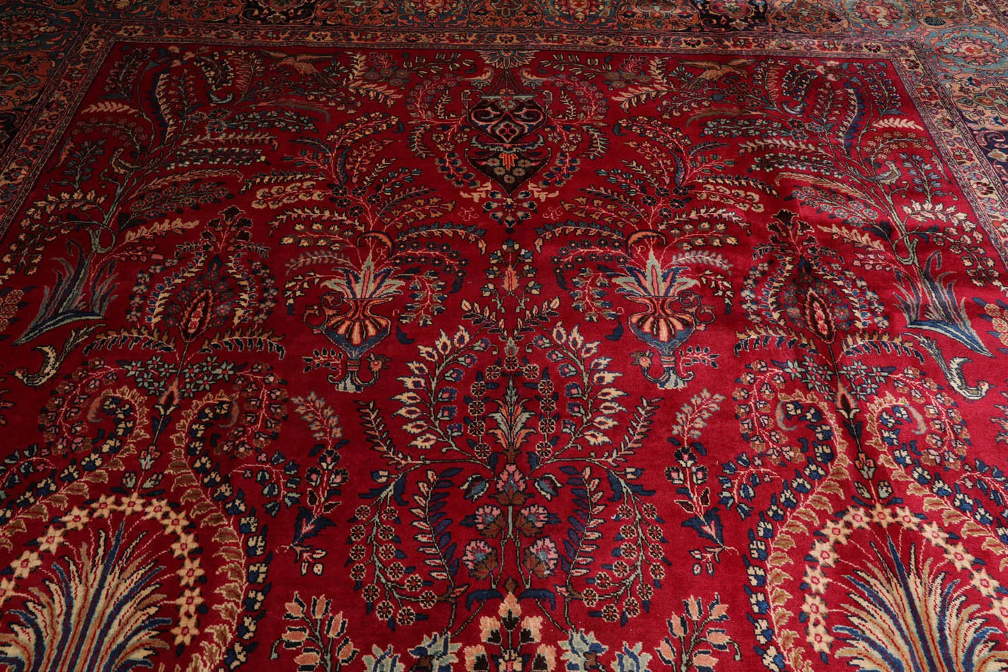 11'2"x15'9" Palace Red Hand Knotted 100% Wool Sarouk Traditional Oriental Area Rug