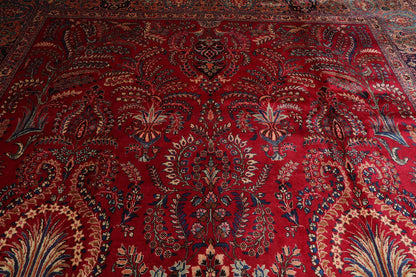 11'2"x15'9" Palace Red Hand Knotted 100% Wool Sarouk Traditional Oriental Area Rug