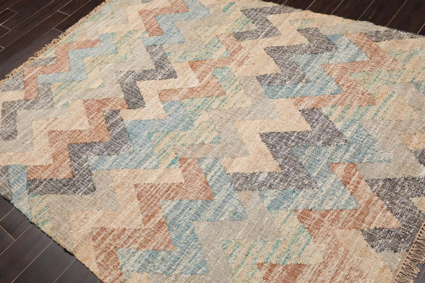 5’7” x 7’6” Hand Woven Natural Fiber Jute Southwestern Flatweave Kilim Area Rug