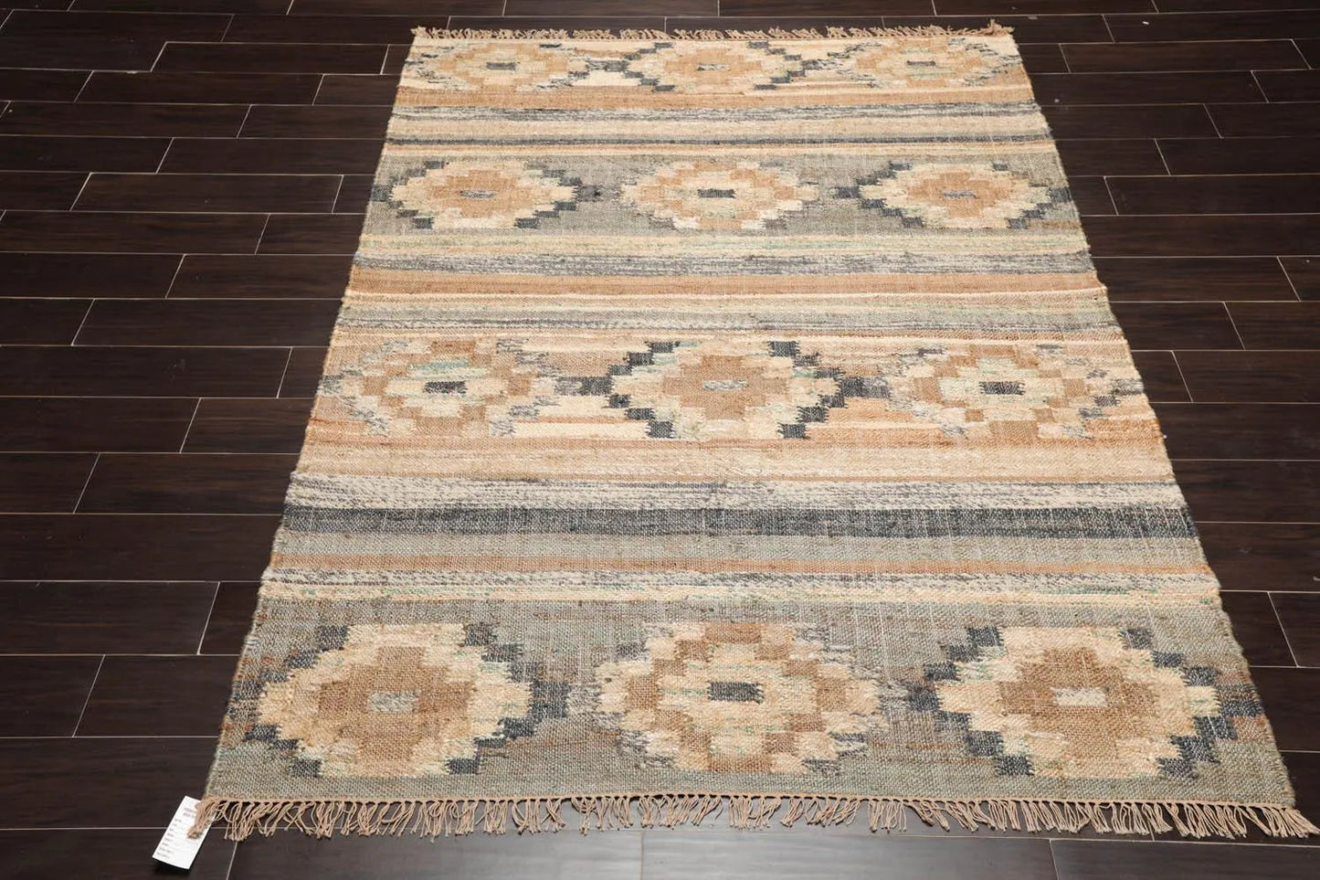5’5”x7’3”Hand Woven Natural Fiber Jute Southwestern Flatweave Kilim Area Rug