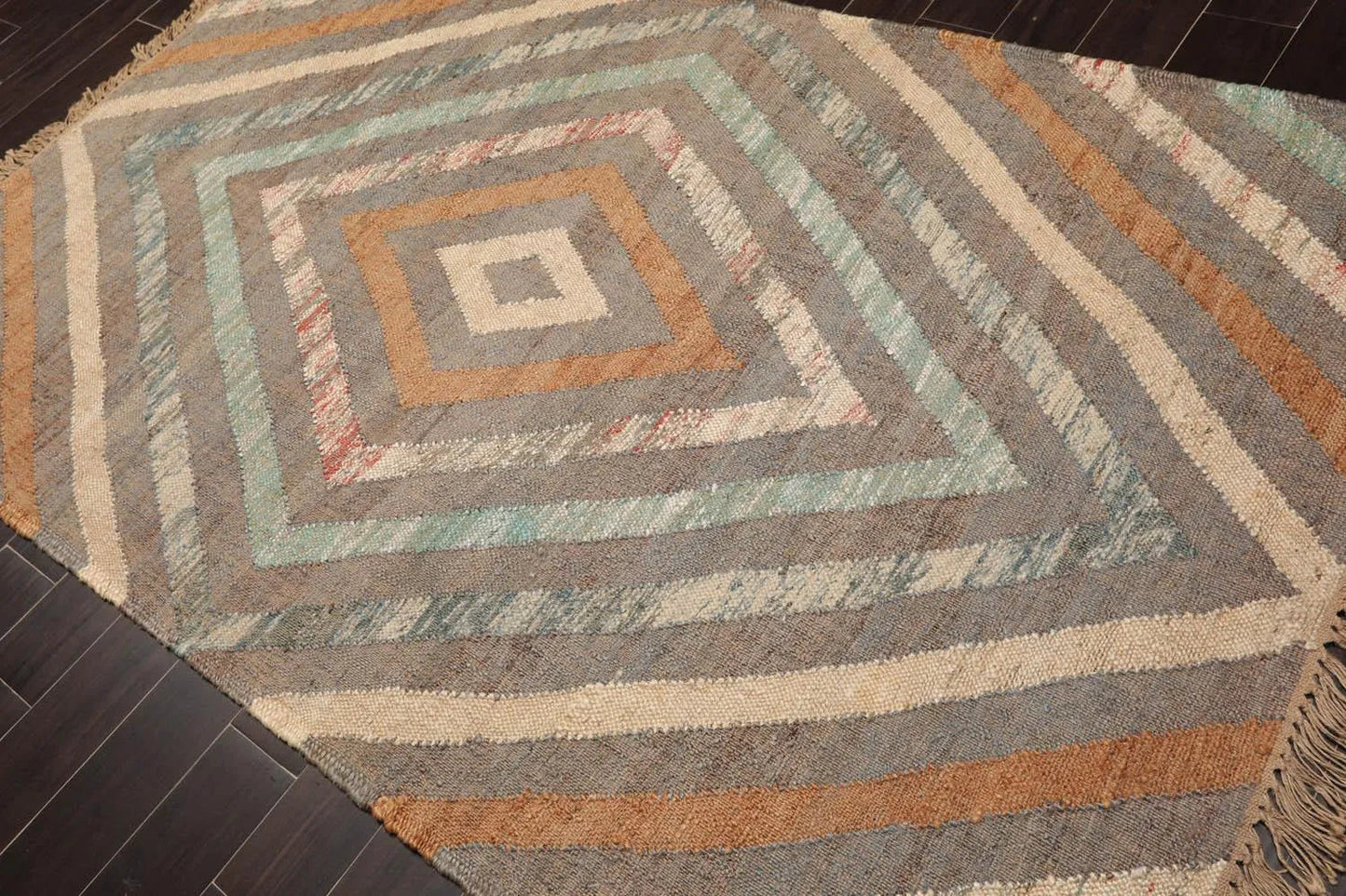 5’3” x 8’6” Hand Woven Natural Fiber Jute Modern Flatweave Kilim Area Rug