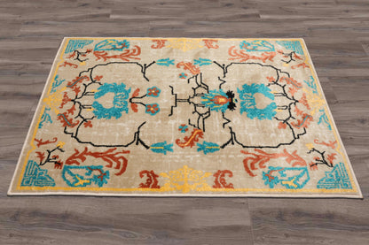 Multi Size Beige, Aqua Machine-Made Polypropylene Cavalier Design Traditional Persian Oriental Area Rug
