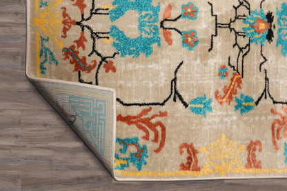Multi Size Beige, Aqua Machine-Made Polypropylene Cavalier Design Traditional Persian Oriental Area Rug