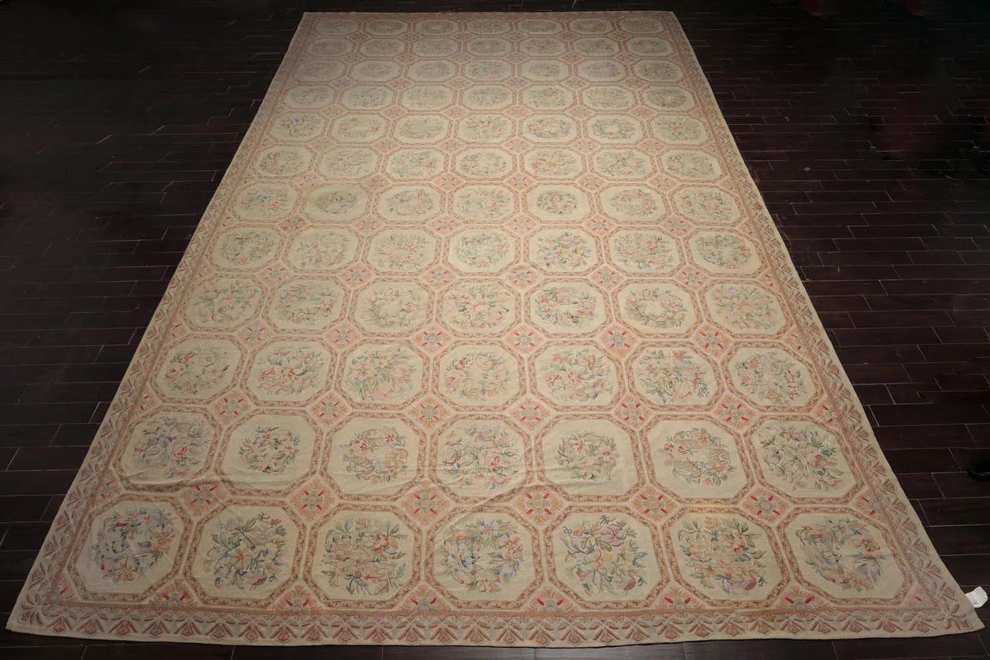 12'5"x21'11" Palace Beige Hand Knotted Flat Weave 100% Wool French Aubusson Traditional Oriental Area Rug