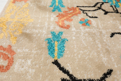 Multi Size Beige, Aqua Machine-Made Polypropylene Cavalier Design Traditional Persian Oriental Area Rug