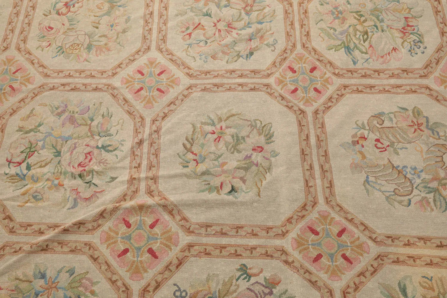 12'5"x21'11" Palace Beige Hand Knotted Flat Weave 100% Wool French Aubusson Traditional Oriental Area Rug