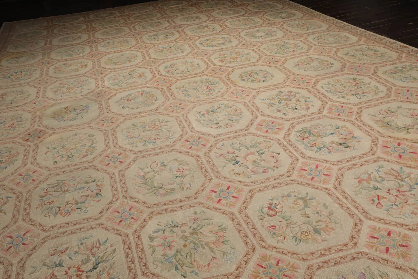 12'5"x21'11" Palace Beige Hand Knotted Flat Weave 100% Wool French Aubusson Traditional Oriental Area Rug