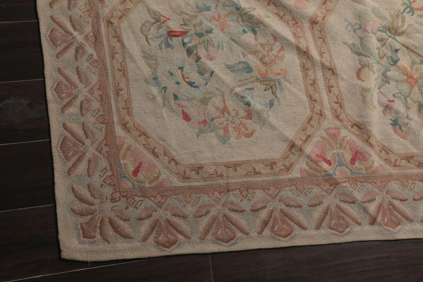 12'5"x21'11" Palace Beige Hand Knotted Flat Weave 100% Wool French Aubusson Traditional Oriental Area Rug