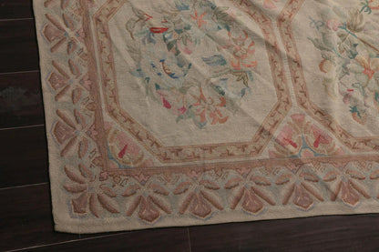 12'5"x21'11" Palace Beige Hand Knotted Flat Weave 100% Wool French Aubusson Traditional Oriental Area Rug