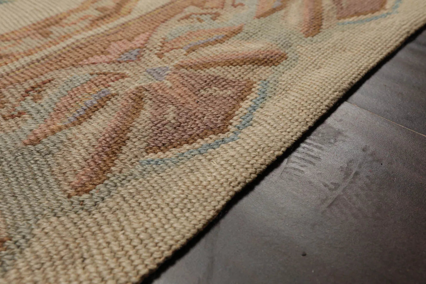 12'5"x21'11" Palace Beige Hand Knotted Flat Weave 100% Wool French Aubusson Traditional Oriental Area Rug