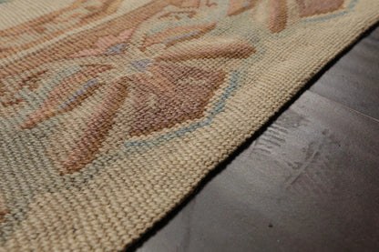 12'5"x21'11" Palace Beige Hand Knotted Flat Weave 100% Wool French Aubusson Traditional Oriental Area Rug