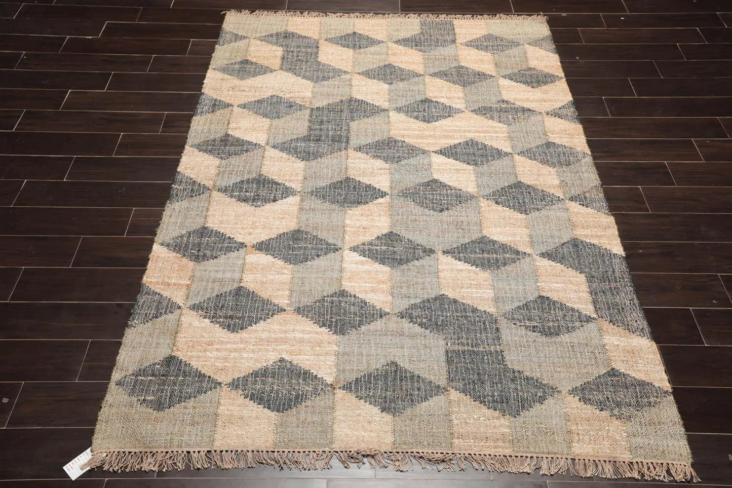 5’6”x7’9”Hand Woven Natural Fiber Jute Modern Graphic Flatweave Kilim Area Rug