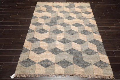 5’6”x7’9”Hand Woven Natural Fiber Jute Modern Graphic Flatweave Kilim Area Rug
