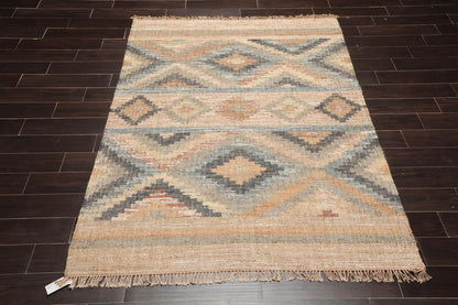 5’4” x 7’3 Hand Woven Natural Fiber Jute Southwestern Flatweave Kilim Area Rug