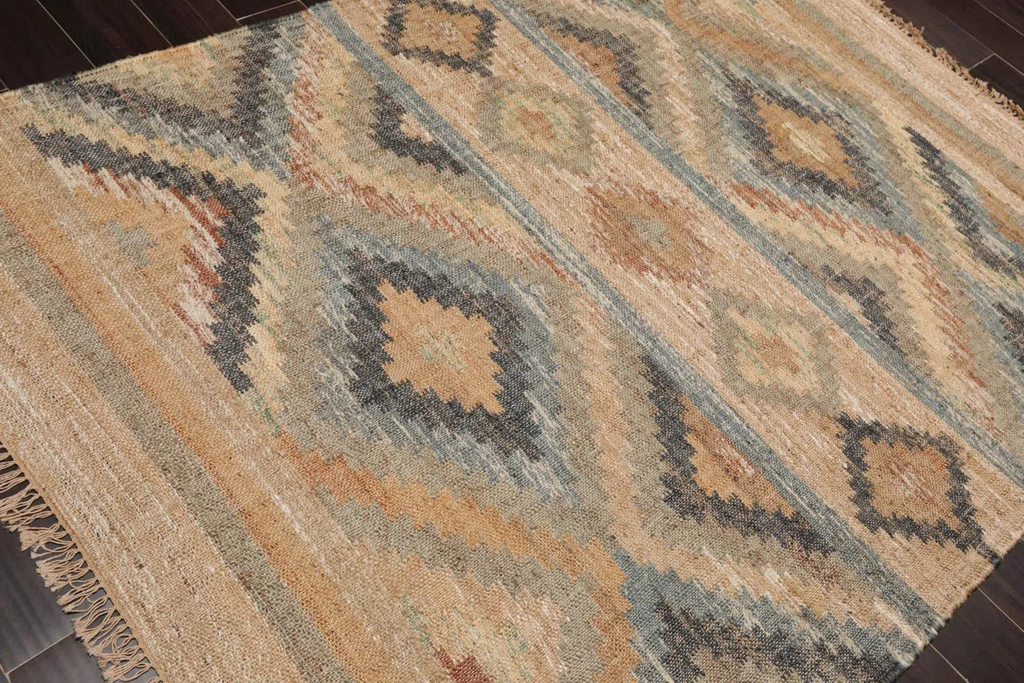 5’4” x 7’3 Hand Woven Natural Fiber Jute Southwestern Flatweave Kilim Area Rug