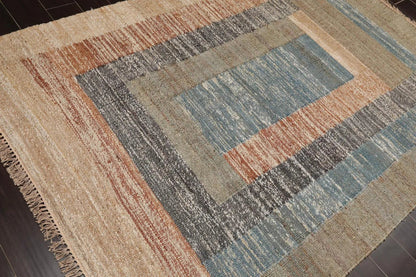 5’3” x 7’6” Hand Woven Natural Fiber Jute Modern Flatweave Kilim Area Rug Blue