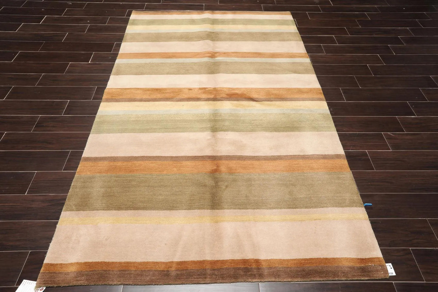 5'1'' x 8'2'' Hand Knotted Tibetan 100% Wool Stripes Oriental Area Rug Green