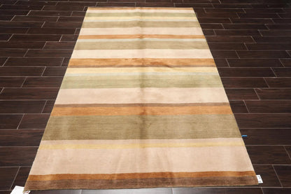 5'1'' x 8'2'' Hand Knotted Tibetan 100% Wool Stripes Oriental Area Rug Green