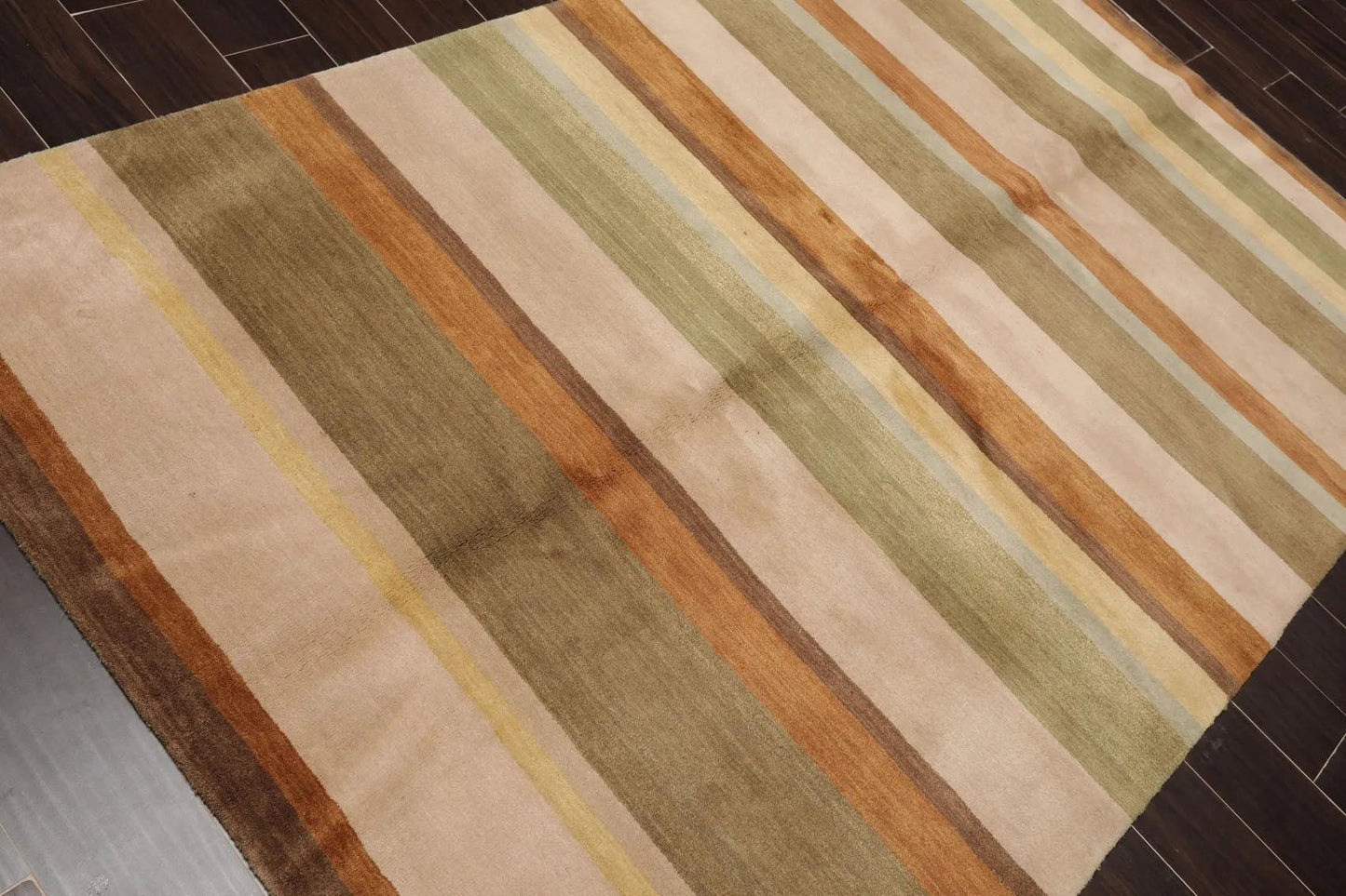 5'1'' x 8'2'' Hand Knotted Tibetan 100% Wool Stripes Oriental Area Rug Green