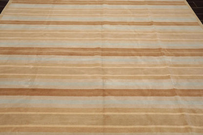 8'x 10' Hand Knotted Tibetan 100% Wool Stripes 150 KPSI Modern Area Rug Tan
