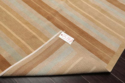 8'x 10' Hand Knotted Tibetan 100% Wool Stripes 150 KPSI Modern Area Rug Tan