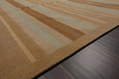 8'x 10' Hand Knotted Tibetan 100% Wool Stripes 150 KPSI Modern Area Rug Tan