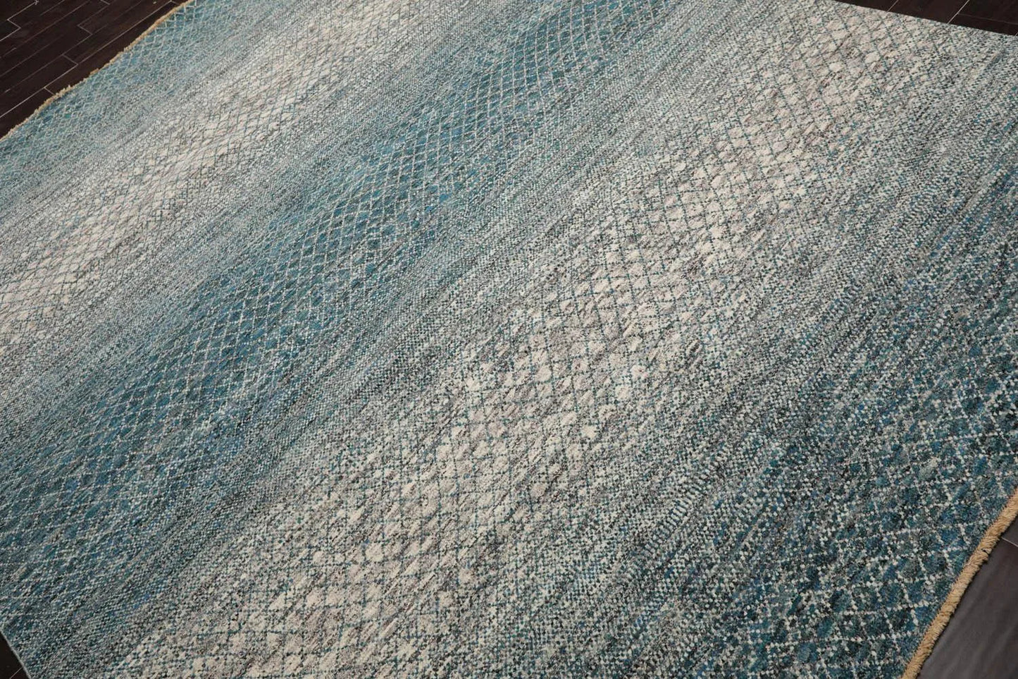 8x10 Hand Knotted 100% Wool Modern & Contemporary Oriental Area Rug Cream, Aqua Color