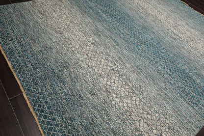 8x10 Hand Knotted 100% Wool Modern & Contemporary Oriental Area Rug Cream, Aqua Color