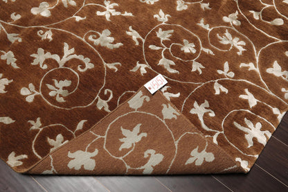 5'8" x 8'5" Hand Knotted Tibetan Wool & Art Silk Floral Oriental Area Rug Brown
