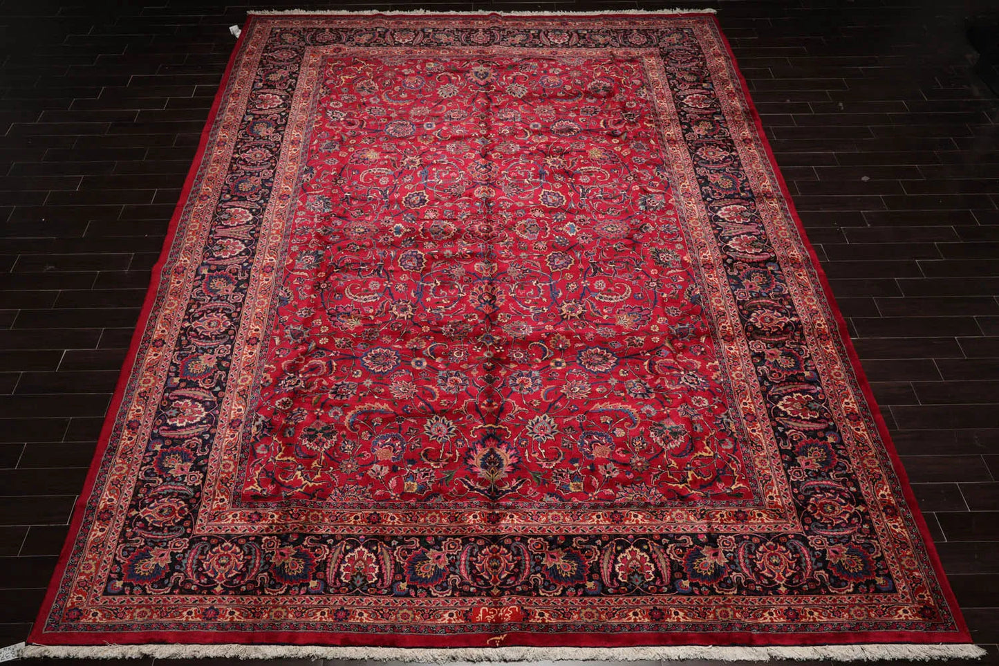 11'2''x16'7'' Palace Burgundy, Midnight Blue Hand Knotted 100% Wool Mashad Traditional 200 KPSI Oriental Area Rug
