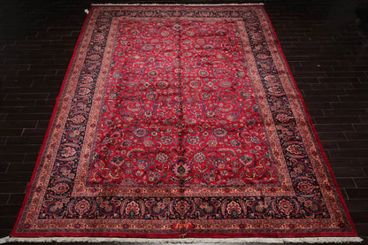 11'2''x16'7'' Palace Burgundy, Midnight Blue Hand Knotted 100% Wool Mashad Traditional 200 KPSI Oriental Area Rug