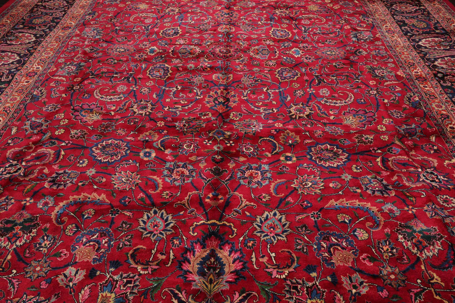 11'2''x16'7'' Palace Burgundy, Midnight Blue Hand Knotted 100% Wool Mashad Traditional 200 KPSI Oriental Area Rug