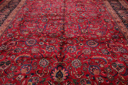 11'2''x16'7'' Palace Burgundy, Midnight Blue Hand Knotted 100% Wool Mashad Traditional 200 KPSI Oriental Area Rug