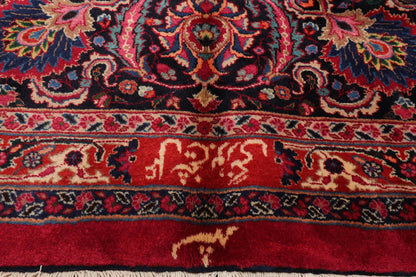 11'2''x16'7'' Palace Burgundy, Midnight Blue Hand Knotted 100% Wool Mashad Traditional 200 KPSI Oriental Area Rug