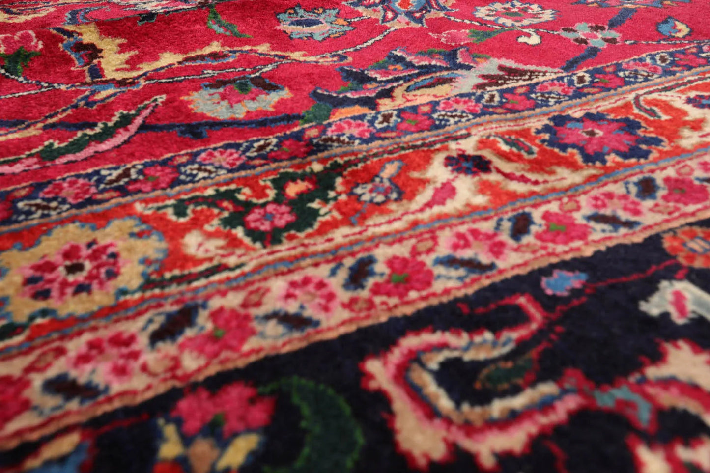 11'2''x16'7'' Palace Burgundy, Midnight Blue Hand Knotted 100% Wool Mashad Traditional 200 KPSI Oriental Area Rug