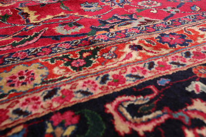 11'2''x16'7'' Palace Burgundy, Midnight Blue Hand Knotted 100% Wool Mashad Traditional 200 KPSI Oriental Area Rug